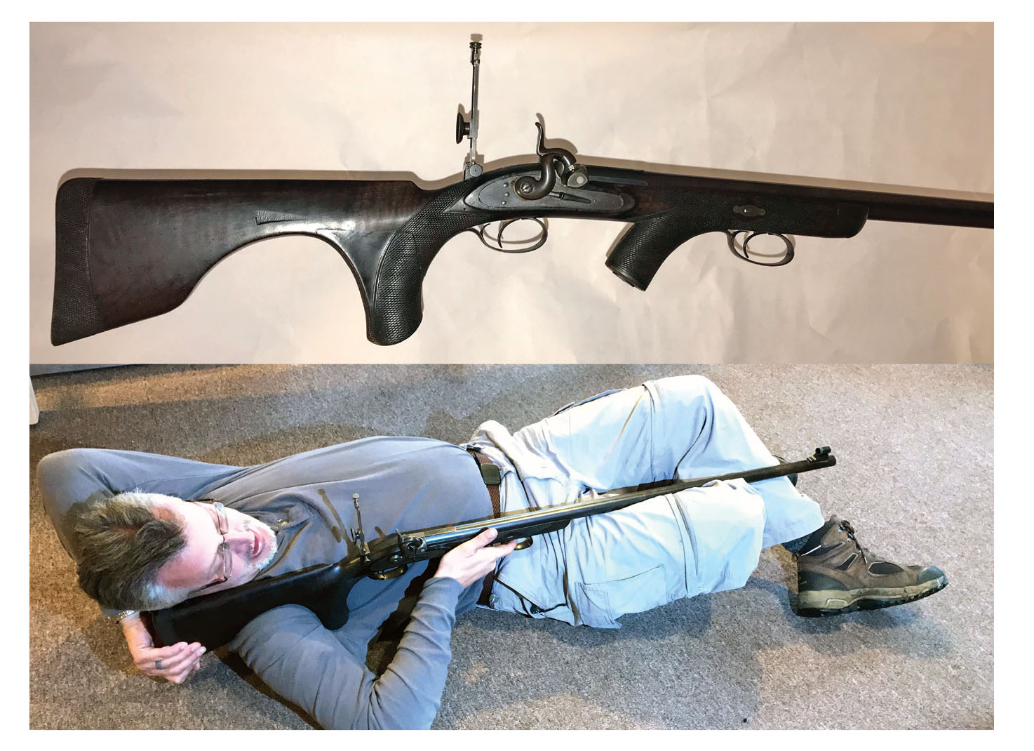 Alexander Henry two-position rifle - they shot body support only. No kidding . . .